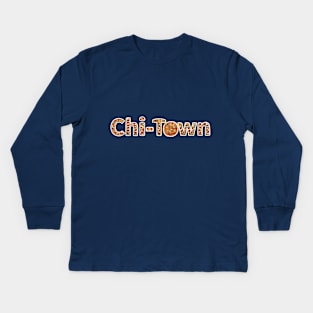 Chi-Town in Deep Dish Pizza Lettering Kids Long Sleeve T-Shirt